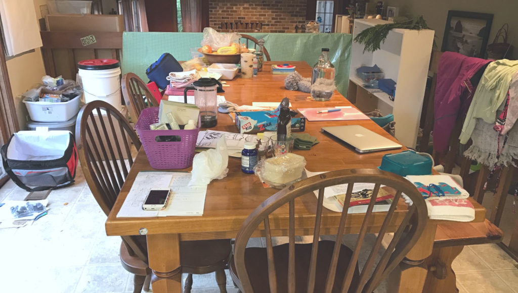 Cluttered Kitchen Table